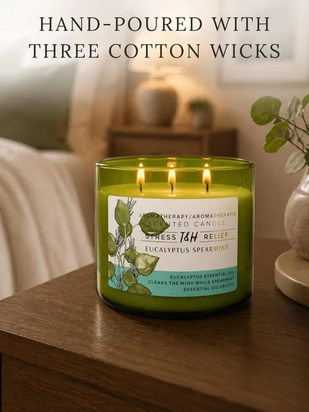 Large Eucalyptus Spearmint Soy Candle | 3 Wick Aromatherapy | Relaxation Gift
